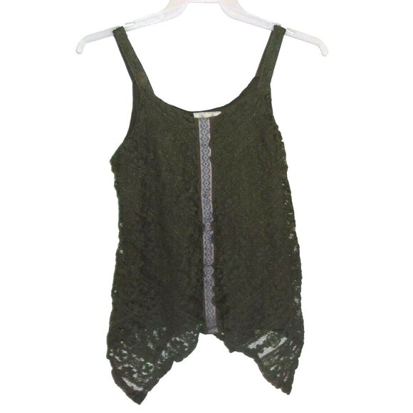 Cloud Sky Brown Lace Overlay Lined Aztec Asymmetrical Tank Top L - Picture 1 of 4